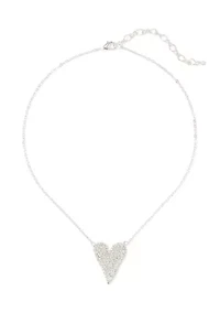 Silver Tone Rock Solid Sparkle Heart Necklace