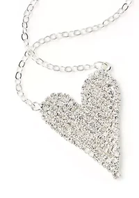 Silver Tone Rock Solid Sparkle Heart Necklace