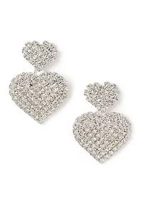 Silver Tone Two Heart Solid Drop Earrings