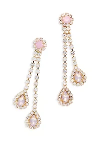 Crystal Stone Teardrop Tassel Earrings 