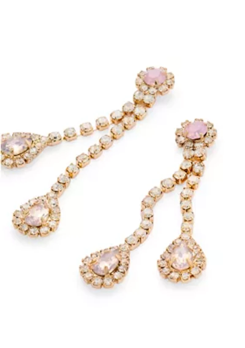 Crystal Stone Teardrop Tassel Earrings 