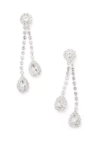 Silver Tone Double Sparkle Teardrops Linear Earrings