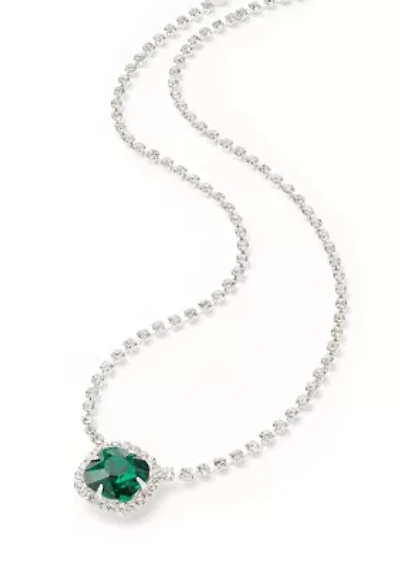 Silver Tone Soiree Sparkle Pendant Necklace