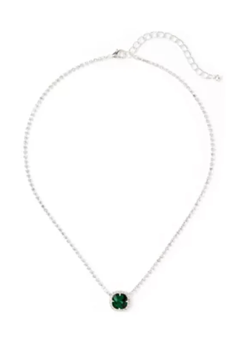 Silver Tone Soiree Sparkle Pendant Necklace