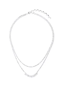 Silver Tone Frontal Navete Two Row Necklace
