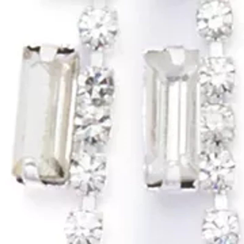 Silver Tone Three Row Baguette Statement Necklace