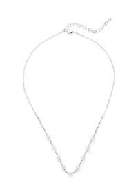 Silver Tone Petite Pearl and Sparkle Necklace