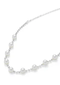 Silver Tone Petite Pearl and Sparkle Necklace