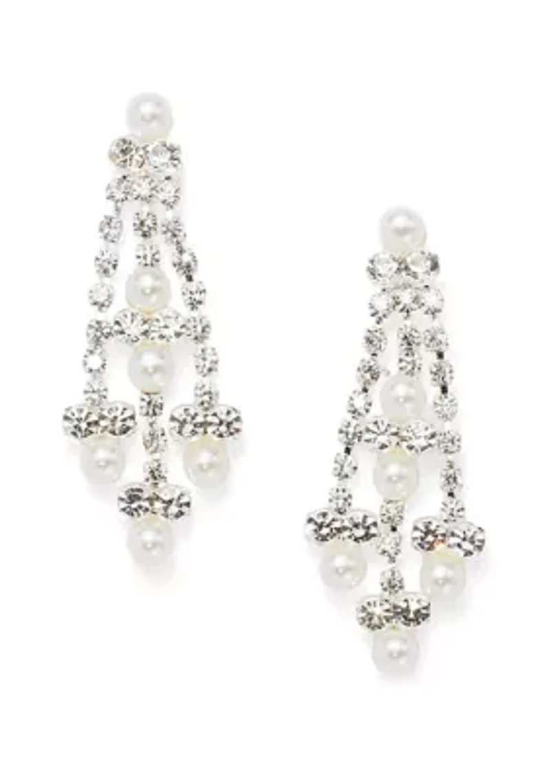 Silver Tone Pearl Sparkler Drop Earrings