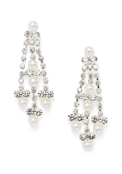 Silver Tone Pearl Sparkler Drop Earrings