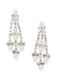 Silver Tone Pearl Sparkler Drop Earrings