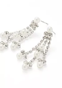 Silver Tone Pearl Sparkler Drop Earrings