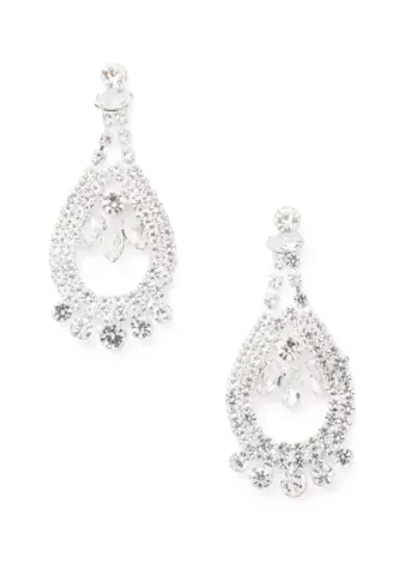Silver Tone Sparkly Glam Drop Earrings