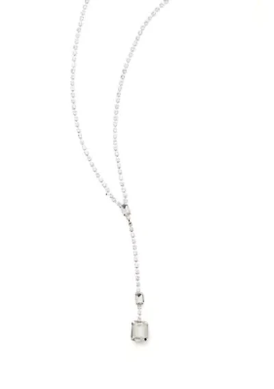 Silver Tone Sassy Emerald Cut Sparkle Y Necklace