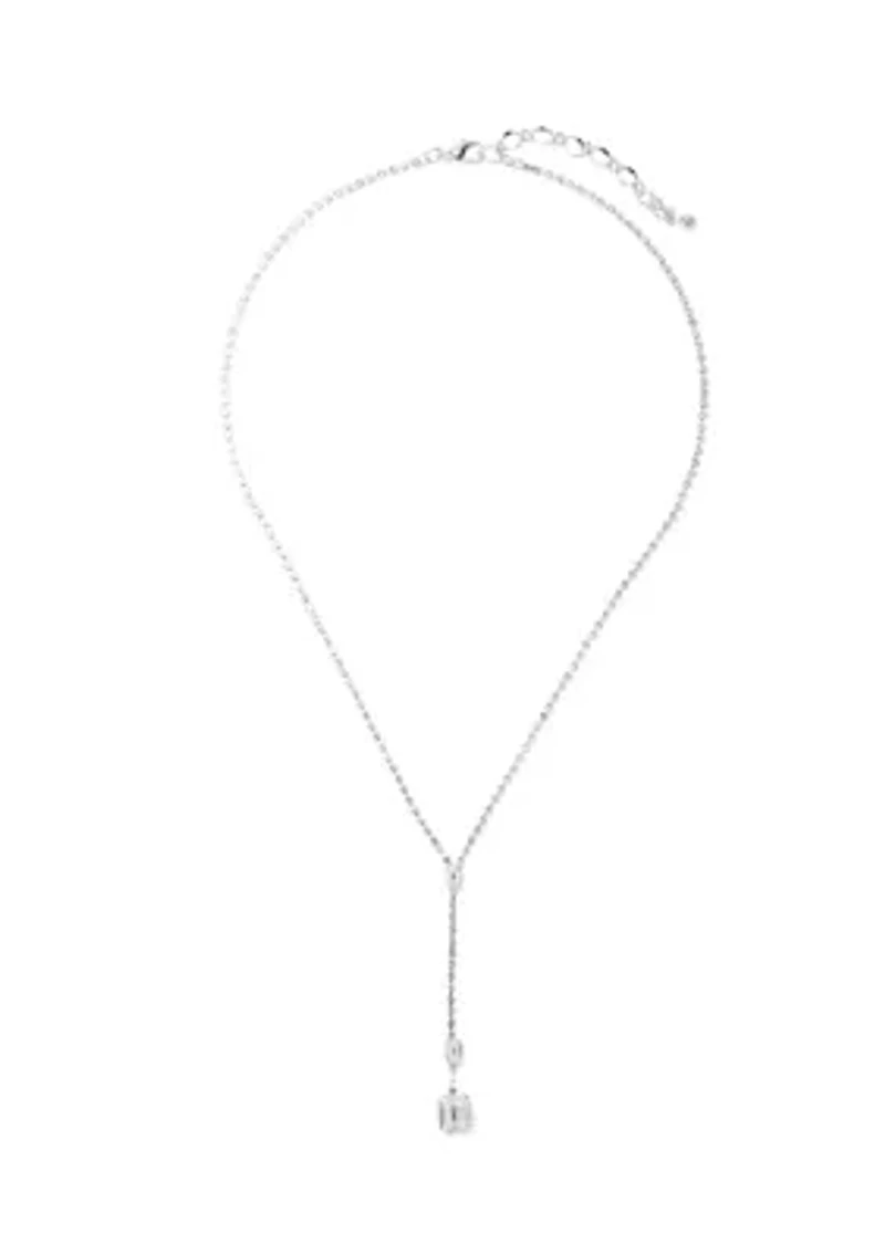 Silver Tone Sassy Emerald Cut Sparkle Y Necklace