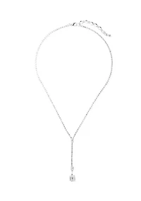 Silver Tone Sassy Emerald Cut Sparkle Y Necklace