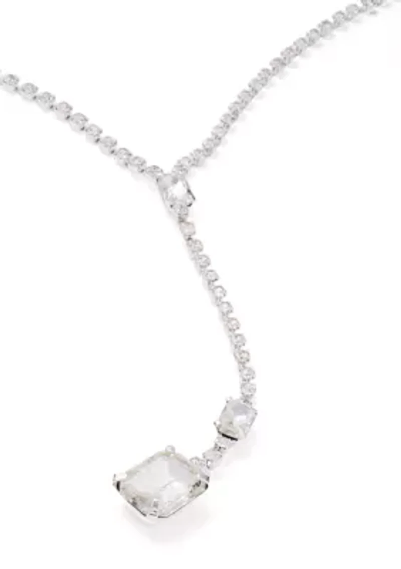Silver Tone Sassy Emerald Cut Sparkle Y Necklace