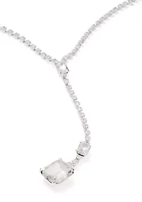 Silver Tone Sassy Emerald Cut Sparkle Y Necklace