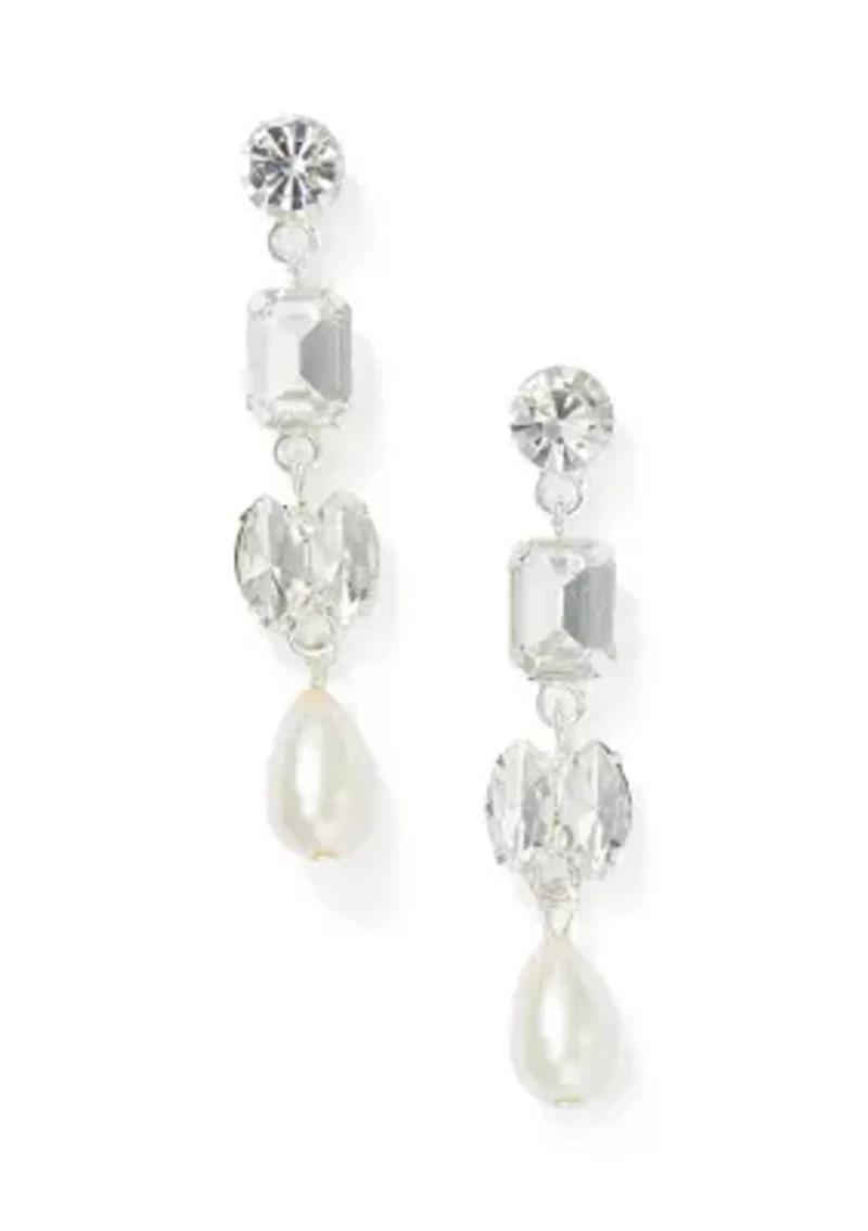 Linear Crystal Pearl Earrings