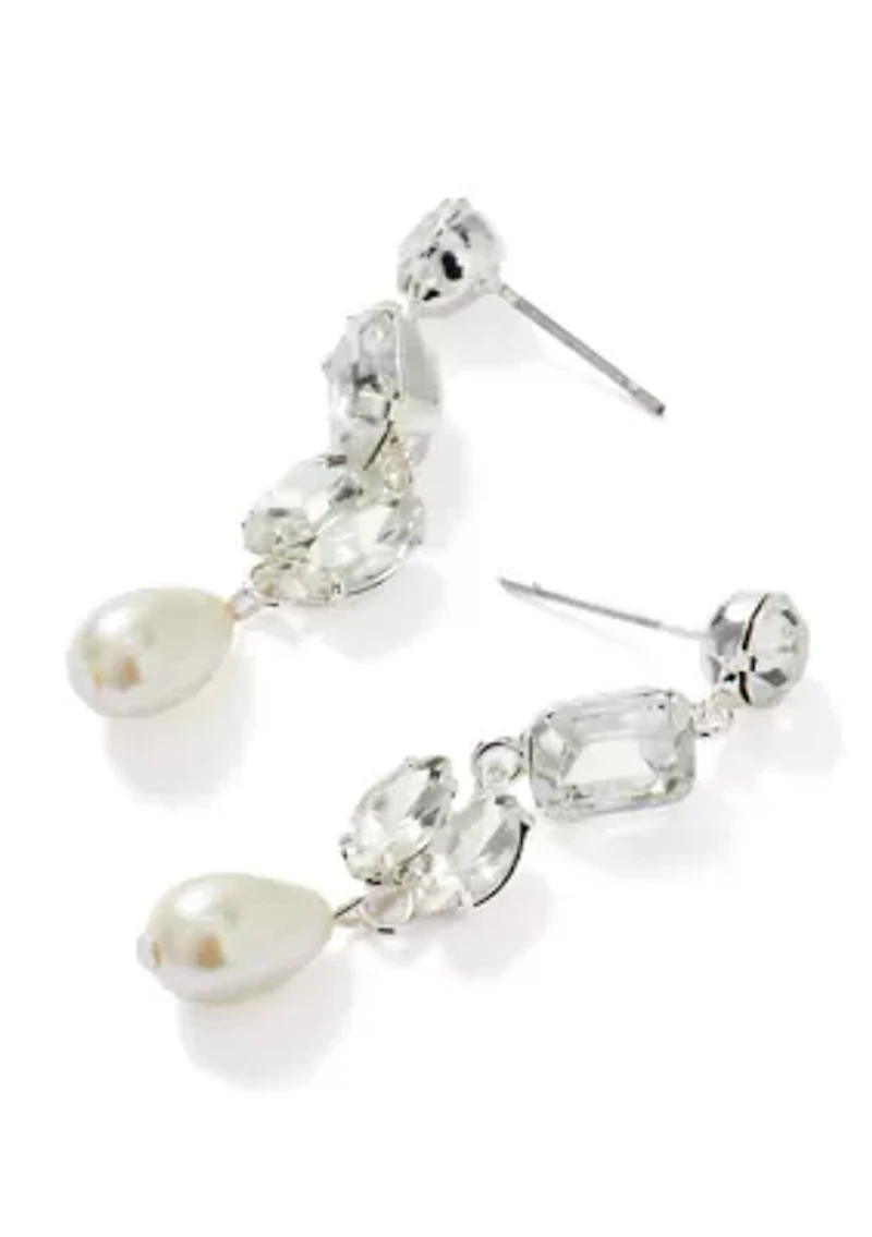 Linear Crystal Pearl Earrings
