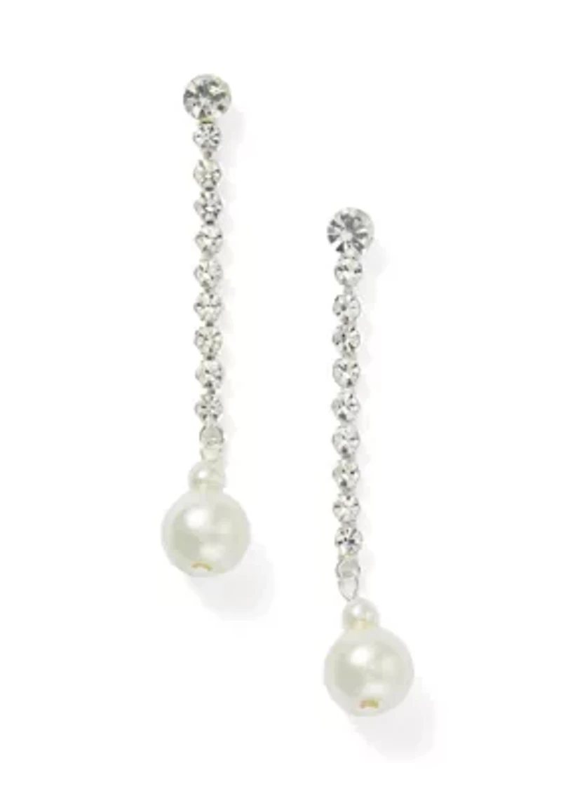 Pearl Drop Linear Crystal Earrings