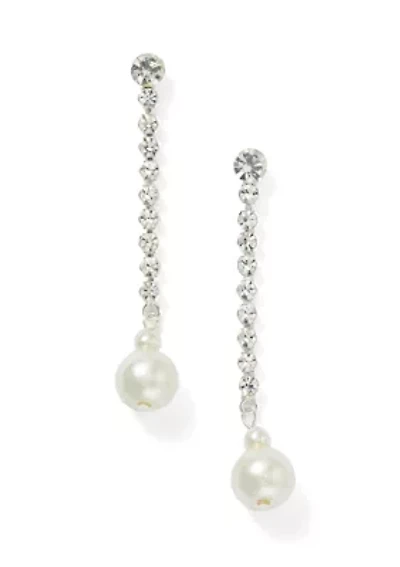 Pearl Drop Linear Crystal Earrings