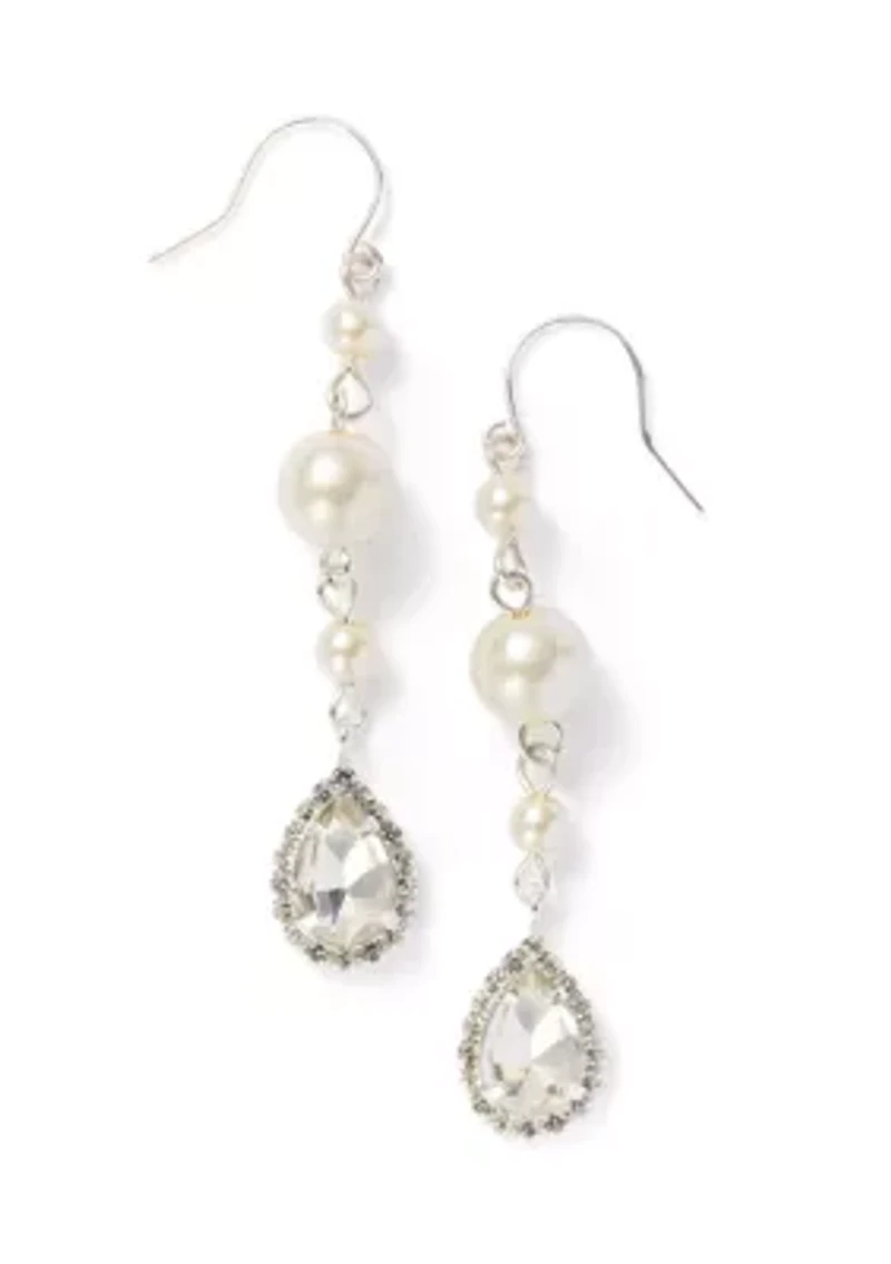 White Beaded Crystal Drop Earrings