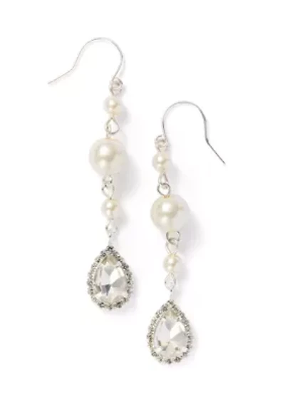 White Beaded Crystal Drop Earrings