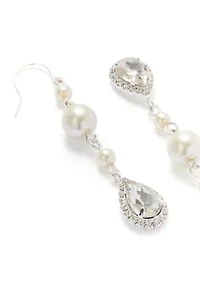 White Beaded Crystal Drop Earrings