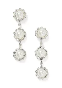 Pearl Crystal Halo Drop Earrings