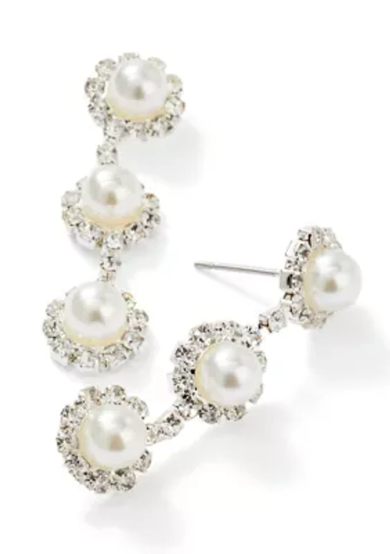 Pearl Crystal Halo Drop Earrings