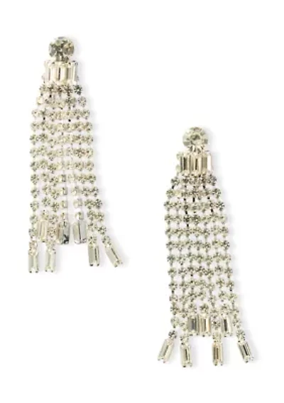 Baguette Two Row Fringe Sparkle Earrings