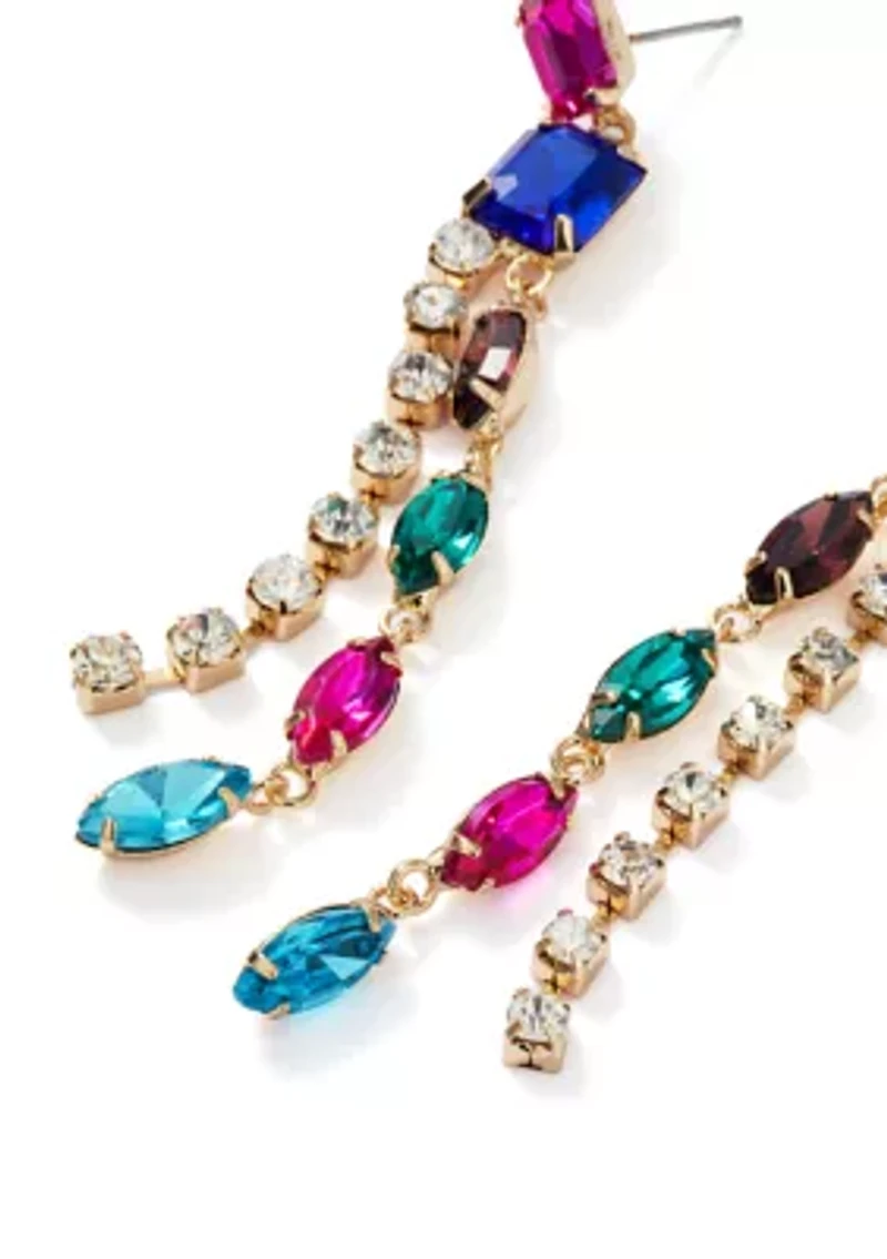 Mixed Stone Linear Drop Earrings