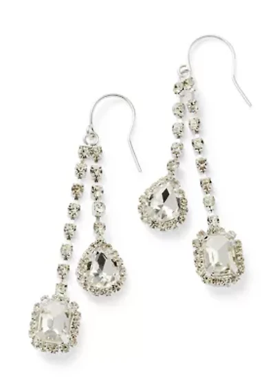 Geo Crystal Double Tassel Drop Earrings