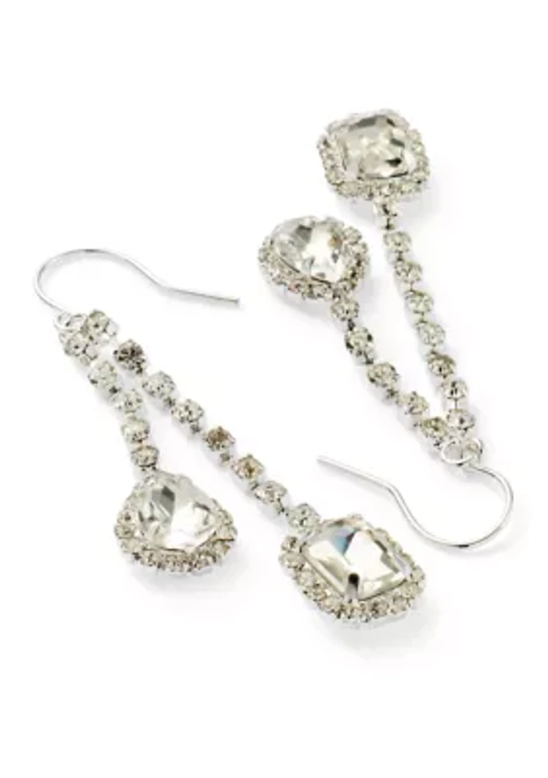 Geo Crystal Double Tassel Drop Earrings