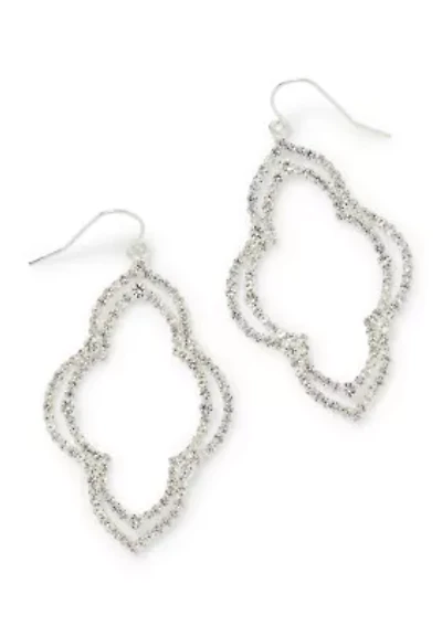 Clover Crystal Silver Tone Post Earrings