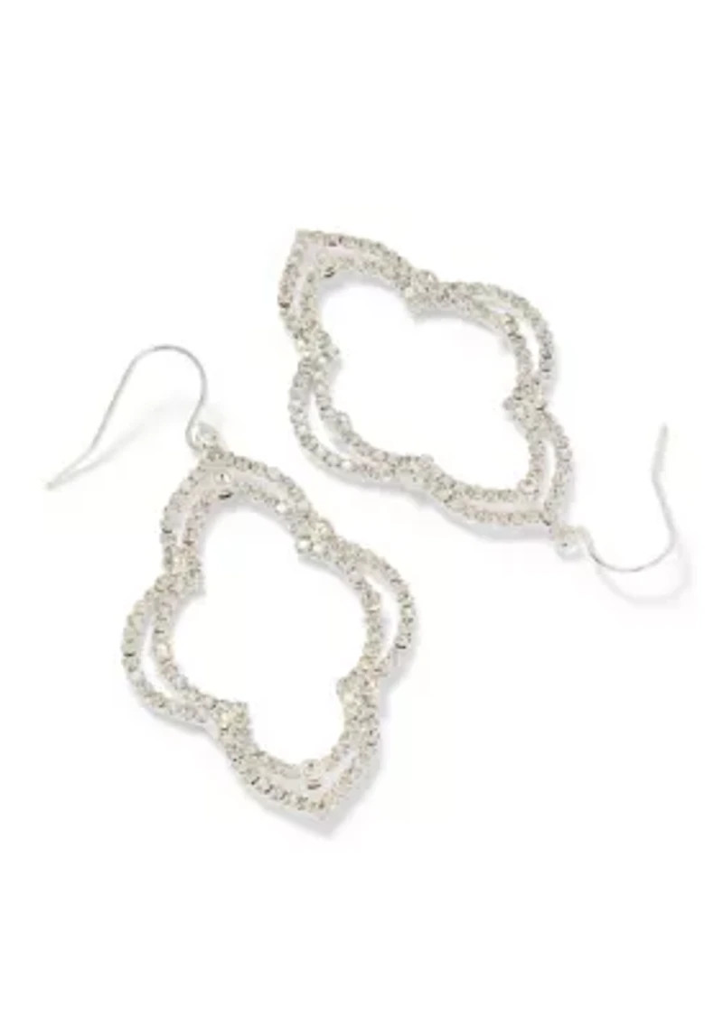 Clover Crystal Silver Tone Post Earrings