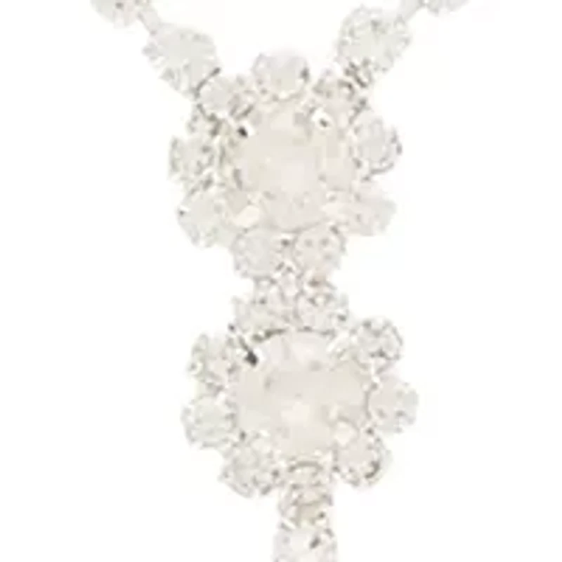 Silver Tone 18'' Halo Flower Y Necklace