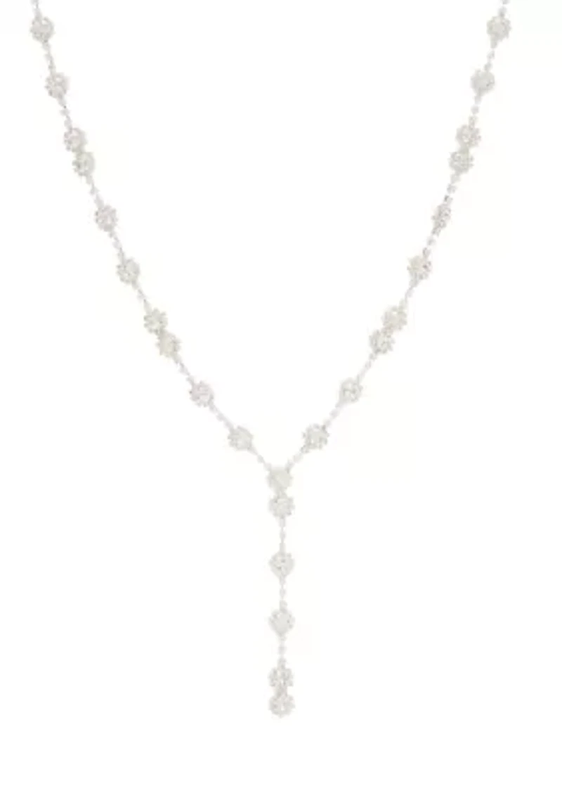 Silver Tone 18'' Halo Flower Y Necklace