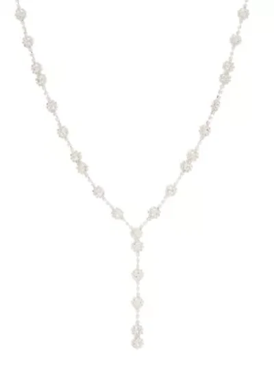 Silver Tone 18'' Halo Flower Y Necklace