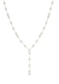Silver Tone 18'' Halo Flower Y Necklace