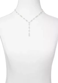 Silver Tone 18'' Halo Flower Y Necklace