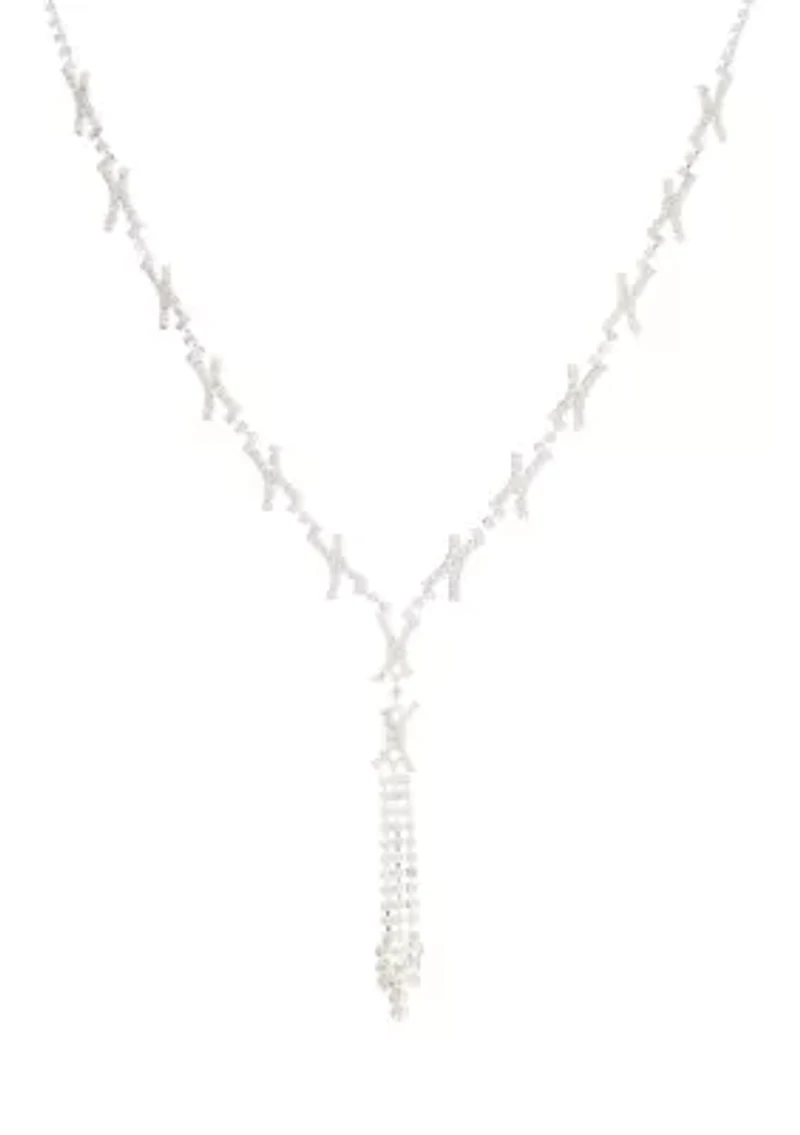 Silver Tone Y Neck Crystal Necklace