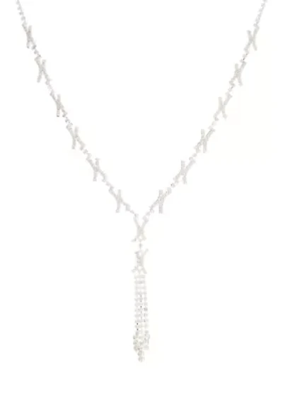 Silver Tone Y Neck Crystal Necklace