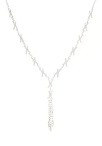 Silver Tone Y Neck Crystal Necklace