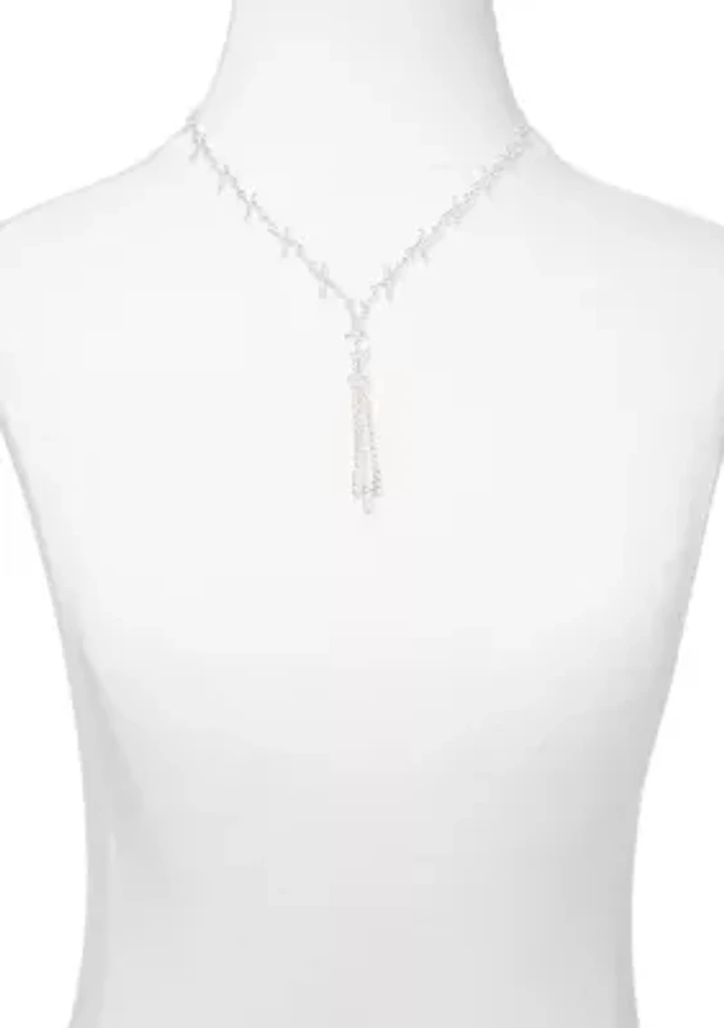Silver Tone Y Neck Crystal Necklace