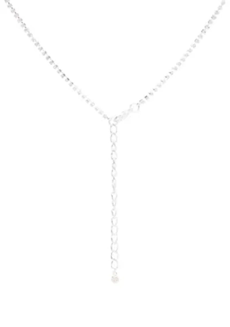 Silver Tone Y Neck Crystal Necklace