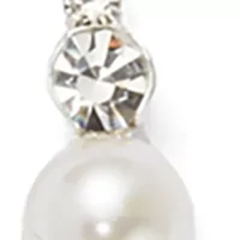 Silver Tone Extra Elegant Linear Pearl Drop Earrings