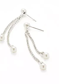 Silver Tone Extra Elegant Linear Pearl Drop Earrings