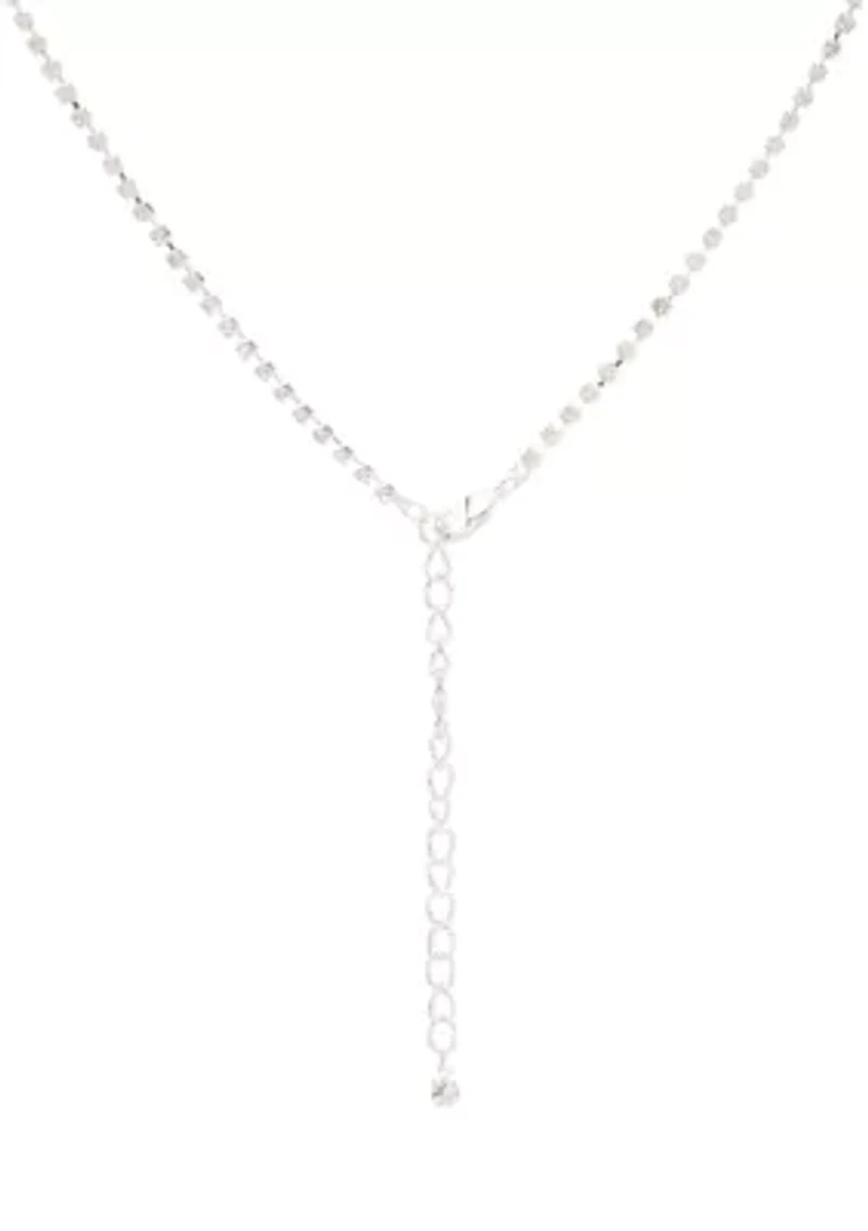 Silver Tone 16'' Oval Halo Button Pendant Necklace